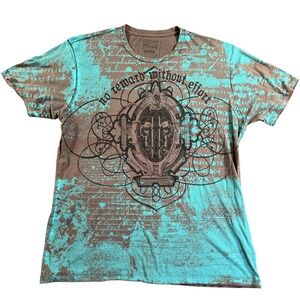 Retrofit Graphic T-Shirt Mens XL Brown Turquoise No Reward Without Effort Y2K